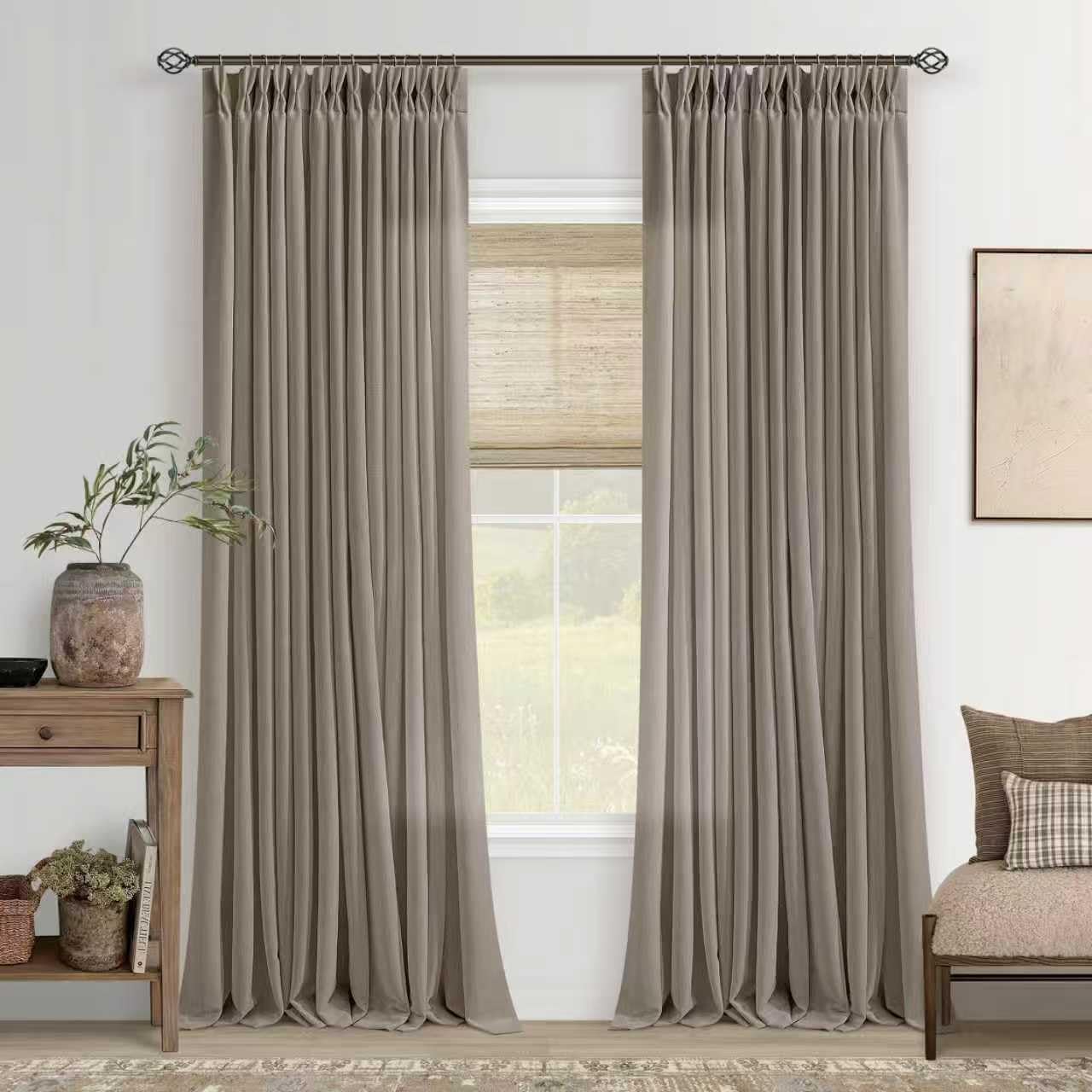 Taupe Burlywood Linen Curtains for Living Room 80 Inch Length