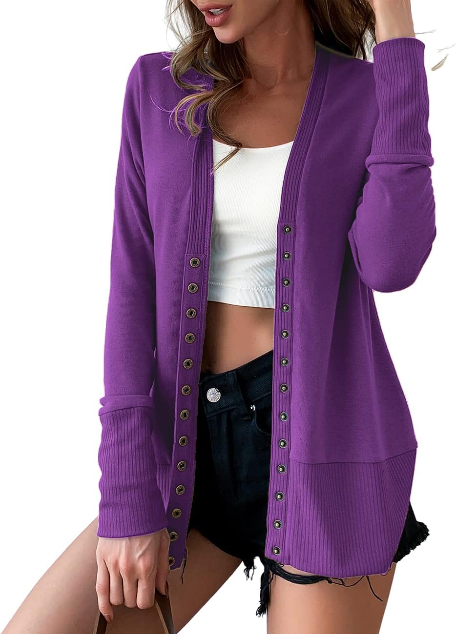 Stylish Long Sleeve Button Down V Neck Cardigan for Women