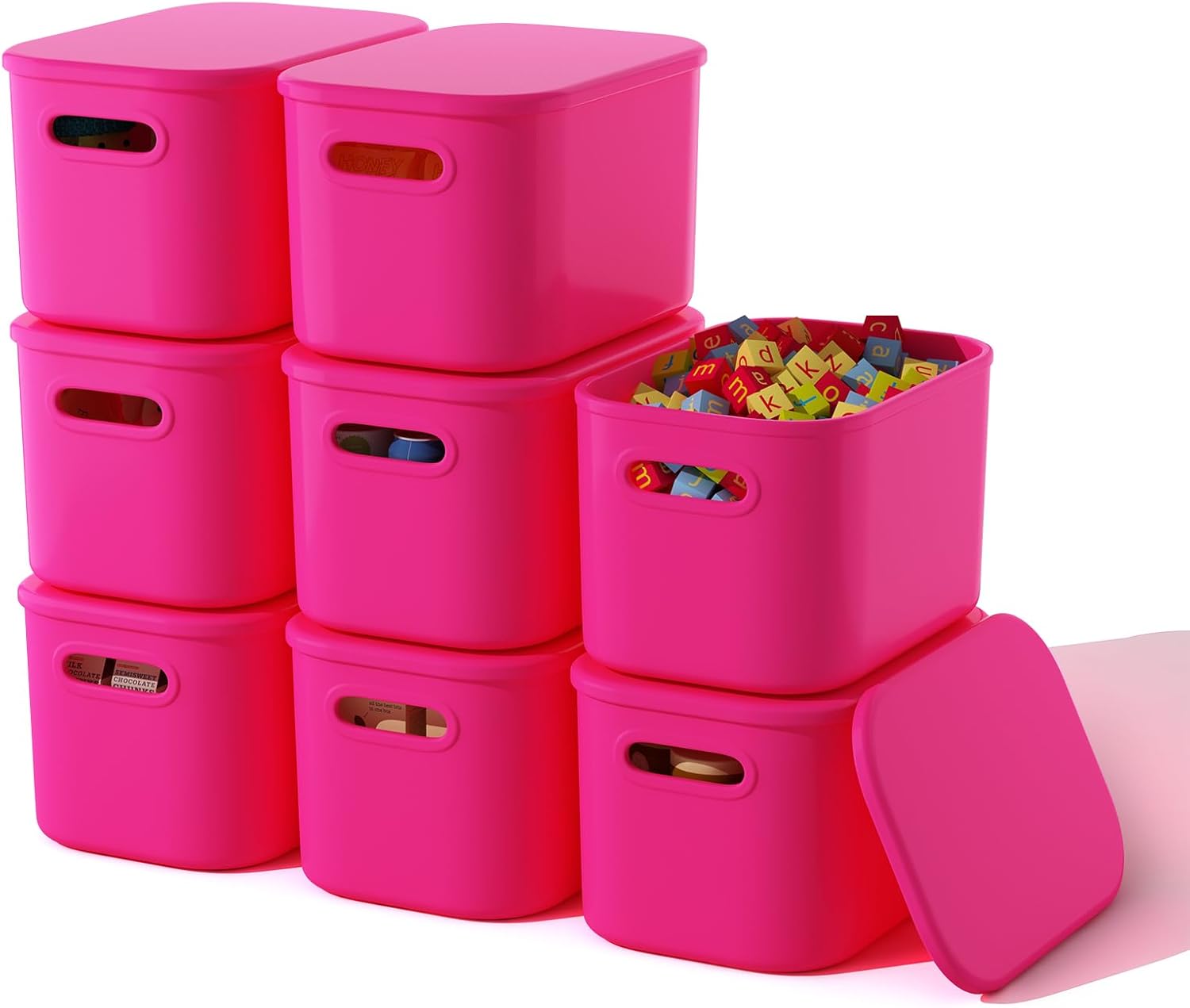 8 Pack Pink Storage Bins with Lids for Organizing Your Space