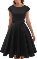 PUKAVT Women's 1950 Boatneck Cap Sleeve Vintage Swing Cocktail