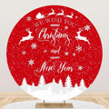 Merry Christmas Red White Round Backdrop Cover 7.2ft - Festive Photo