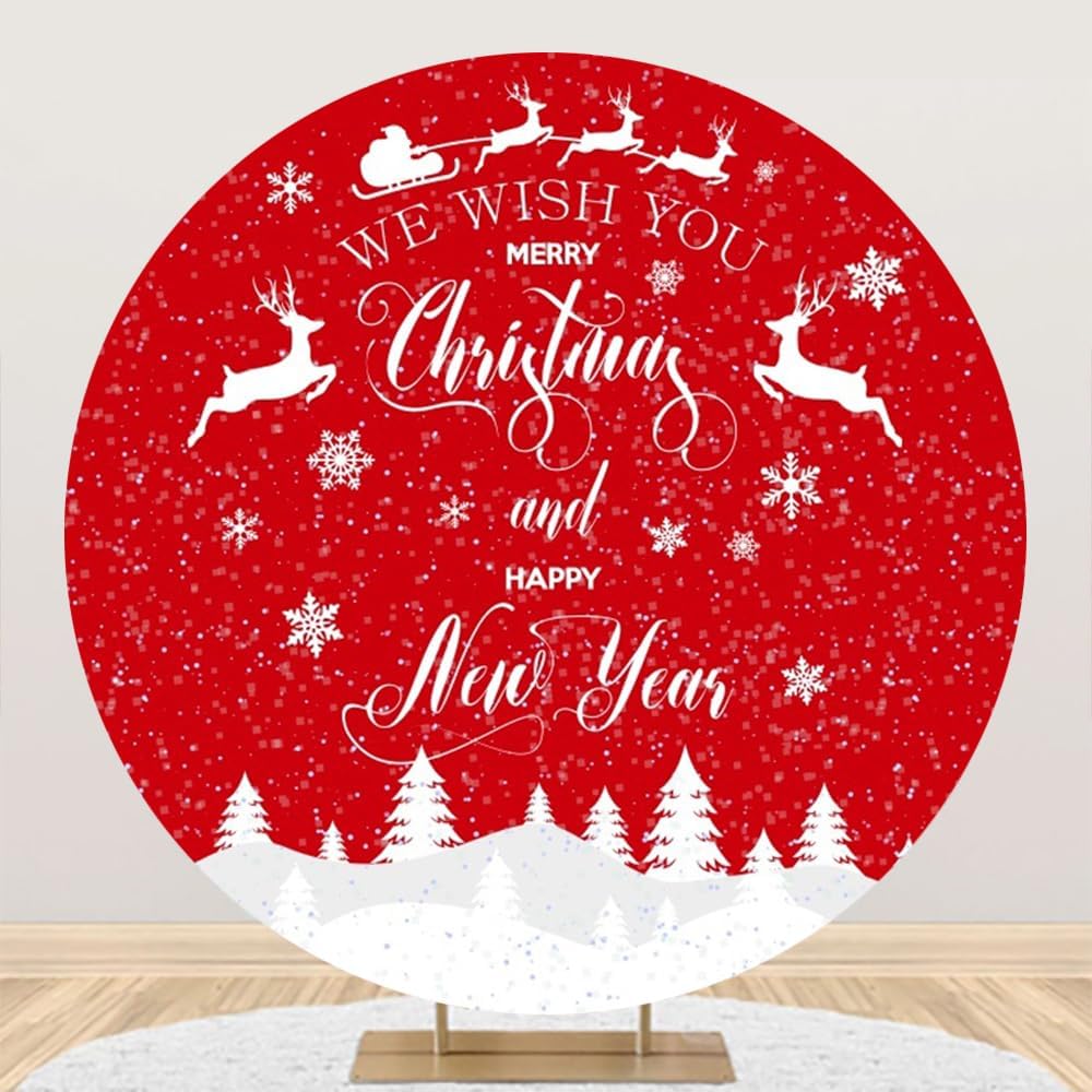 Merry Christmas and Happy New Year Round Backdrop Cover for Parties