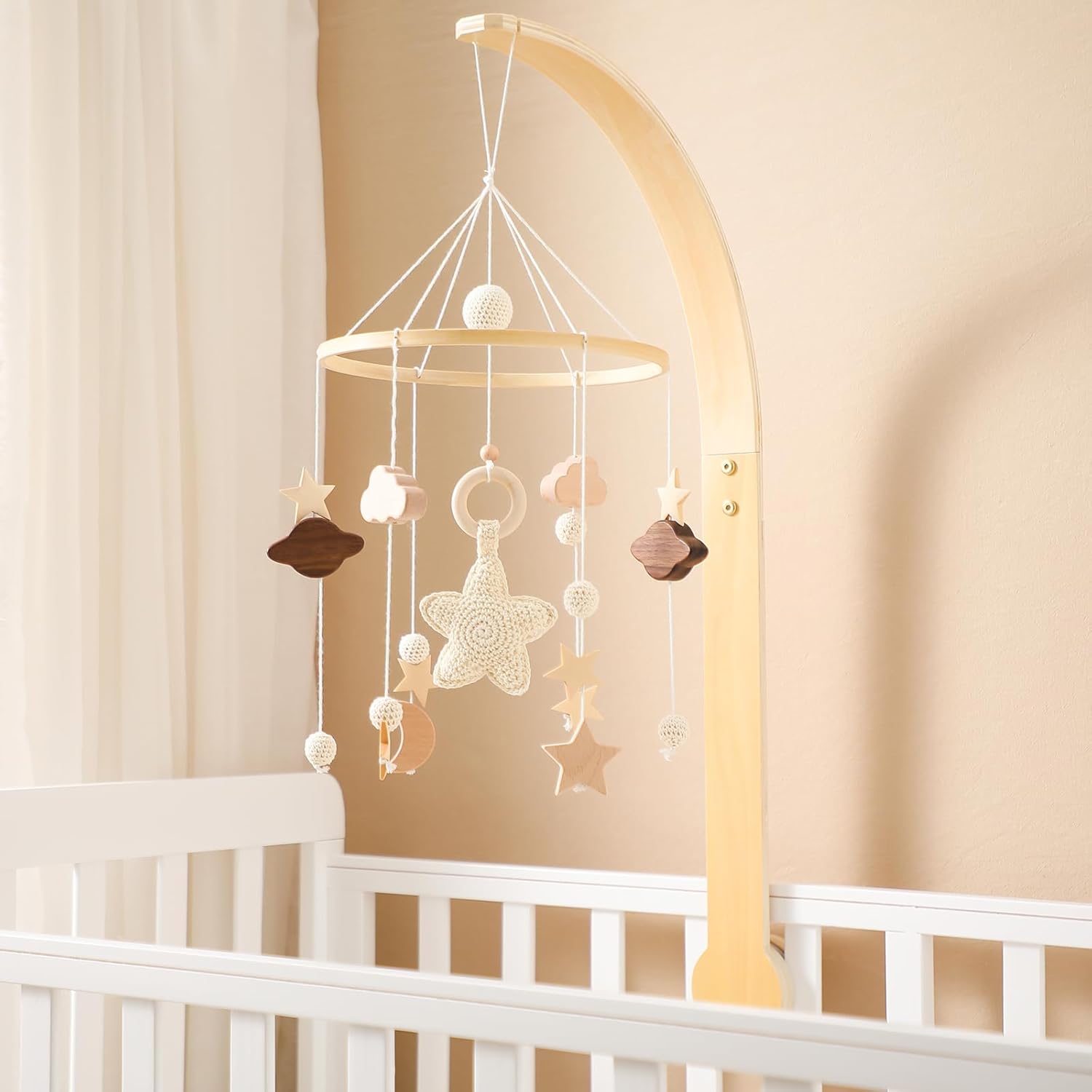 Boho Star Moon Nursery Mobile Set for Baby Crib Decor