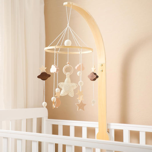 Boho Star Moon Nursery Mobile Set for Baby Crib Decor