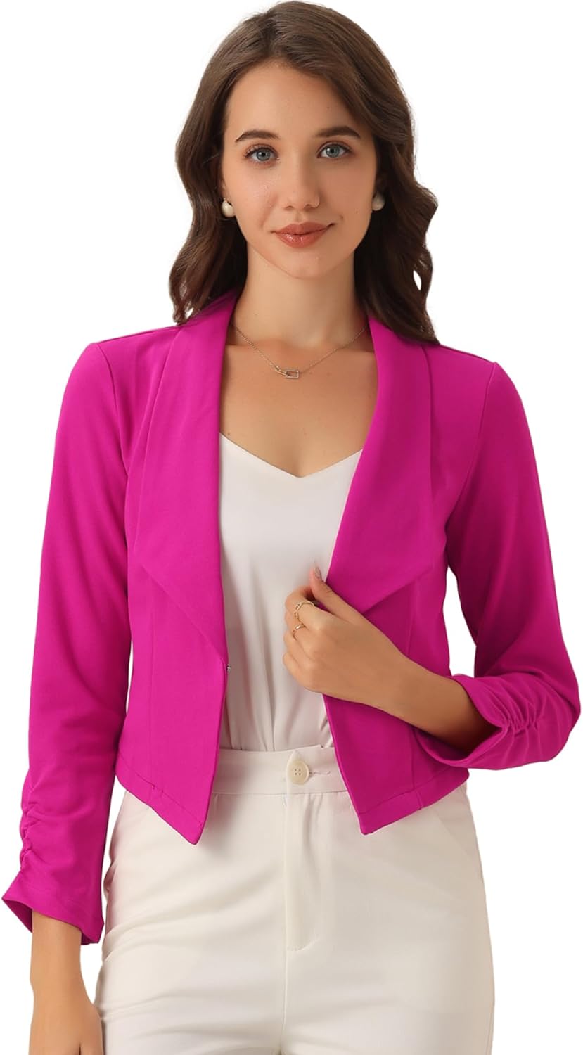 Allegra K Women's Notched Lapel Ruched Sleeve Business Blazer