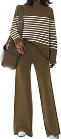 Fixmatti Womens Knitted Outfits 2 Piece Sweatsuit Set - Cozy Striped