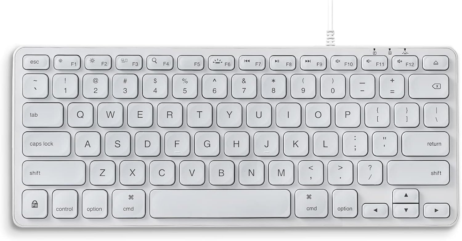 Perixx Wired Scissor Keyboard - Mac & iOS Compatible - Compact Size - Big Font Keys - White Backlit