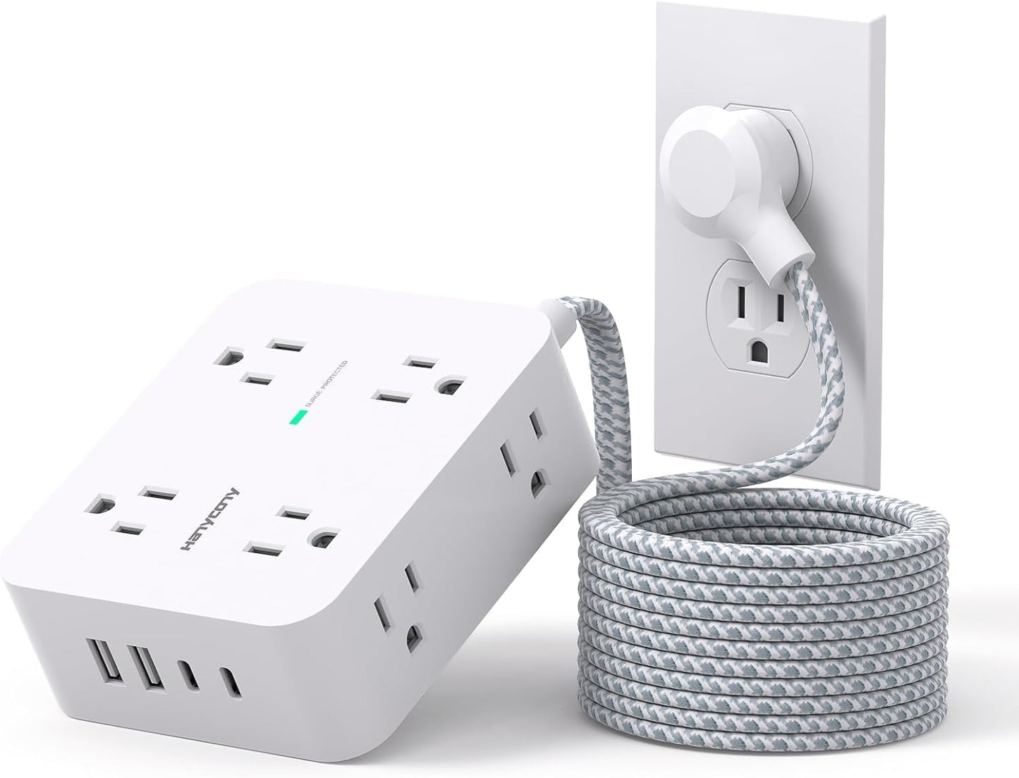 15 Ft Long Cord Power Strip with USB Ports - HANYCONY