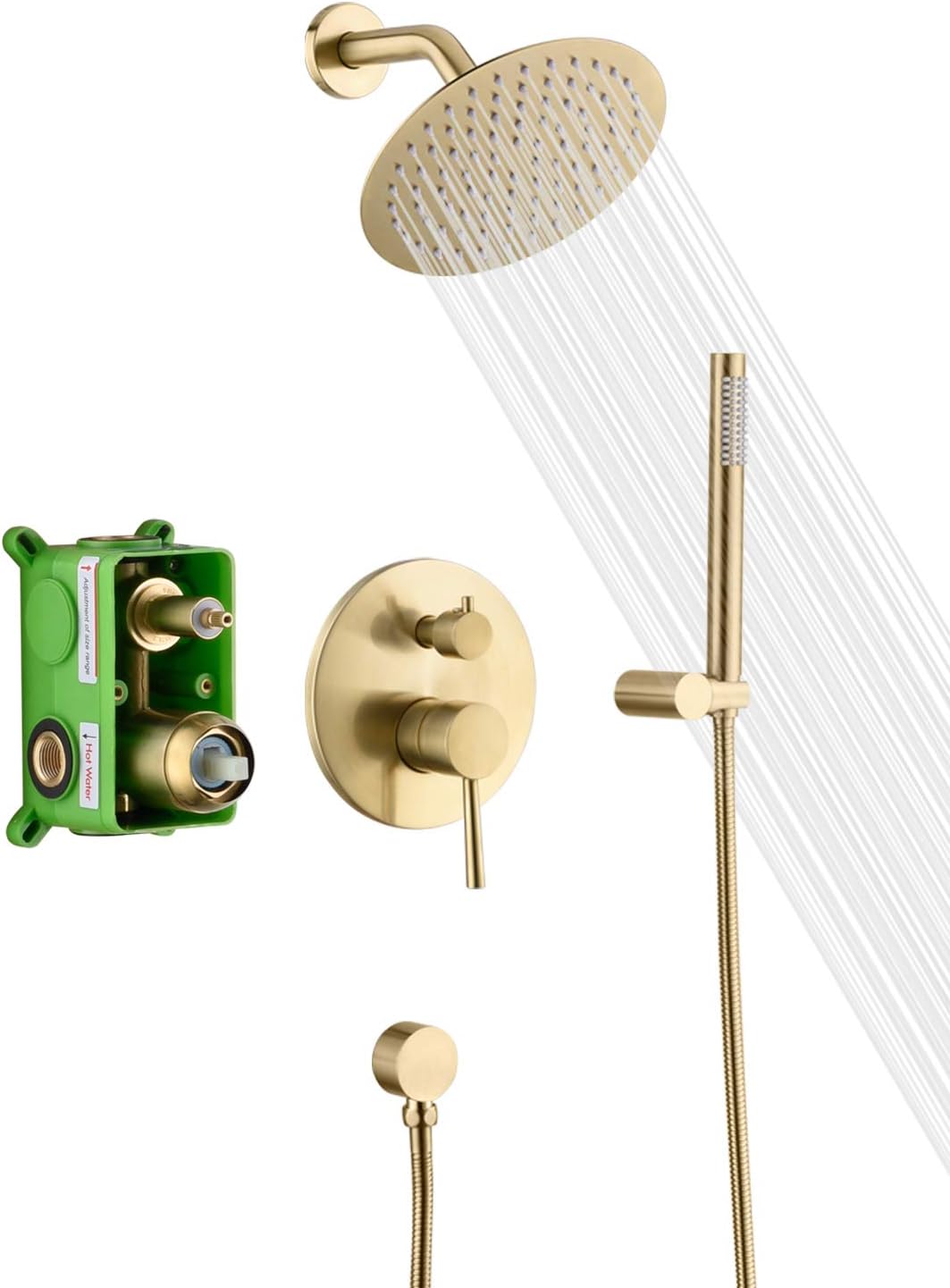 Brushed Gold Shower Faucet System with 8 Inch Rain Shower Head