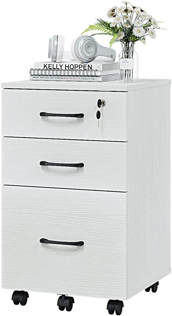 Panana White 3-Drawer Mobile File Cabinet