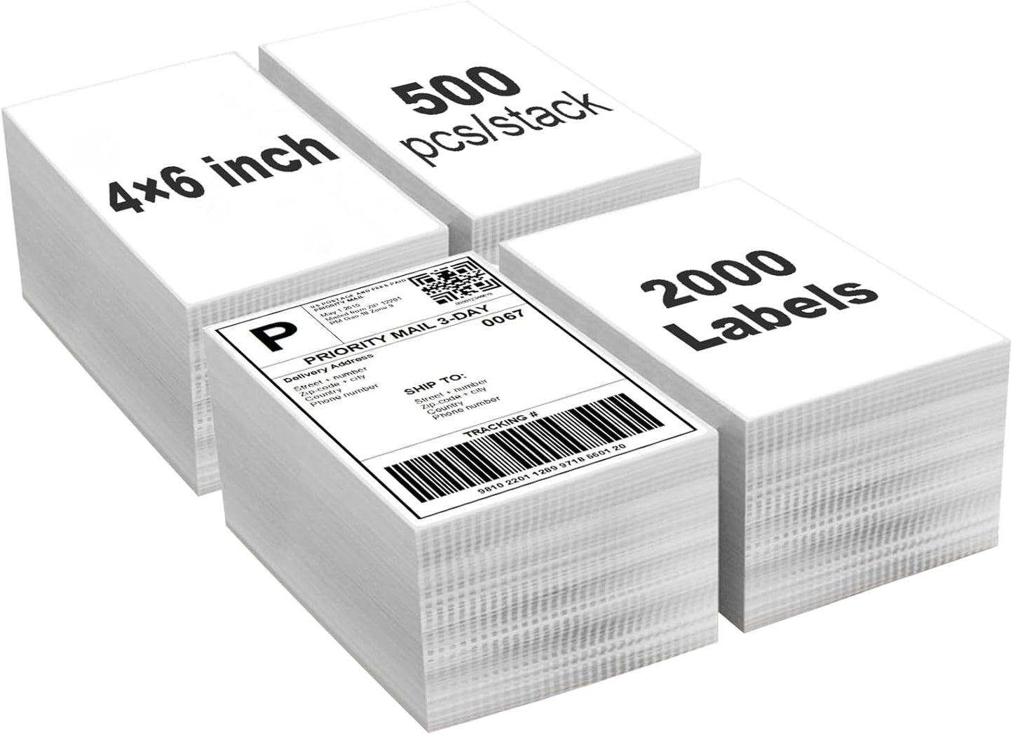 2000 Labels 4in x 6in Fanfold Direct Thermal Labels for Shipping