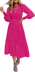 ZESICA Women's Smocked Midi Dress - Flowy Tiered Crew Neck