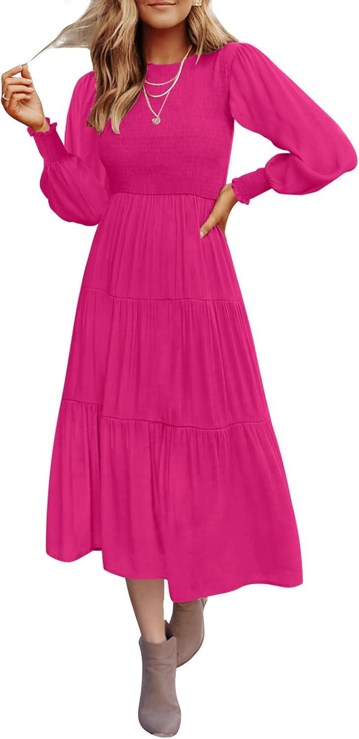 ZESICA Women's Casual Long Sleeve Midi Dress for All Occasions