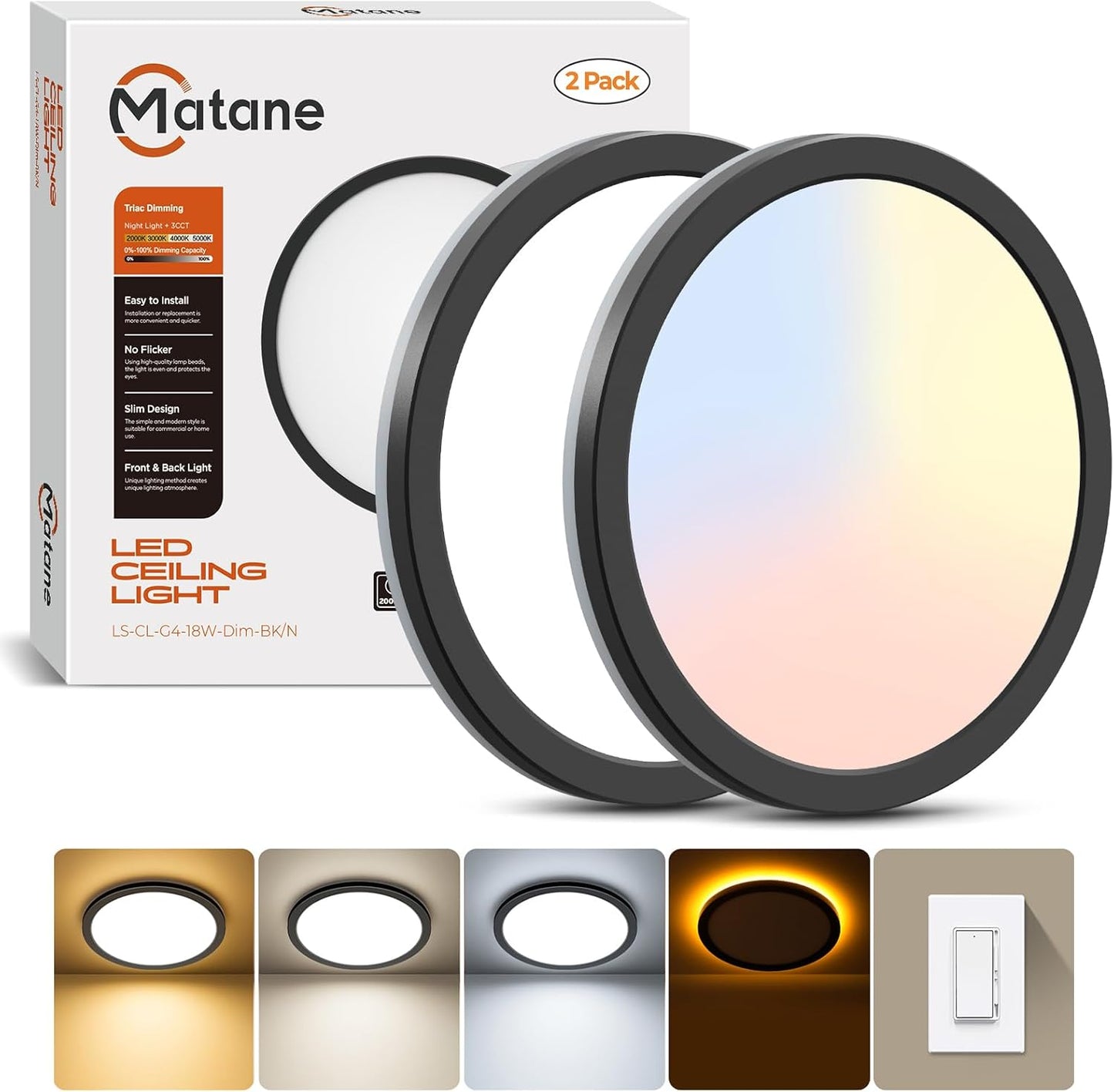 Matane Dimmable Flush Mount Ceiling Light with Night Light Feature