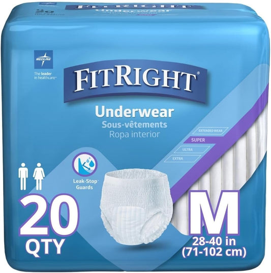 Medline FitRight Incontinence Underwear, Max Absorbency, Medium, 20 Count