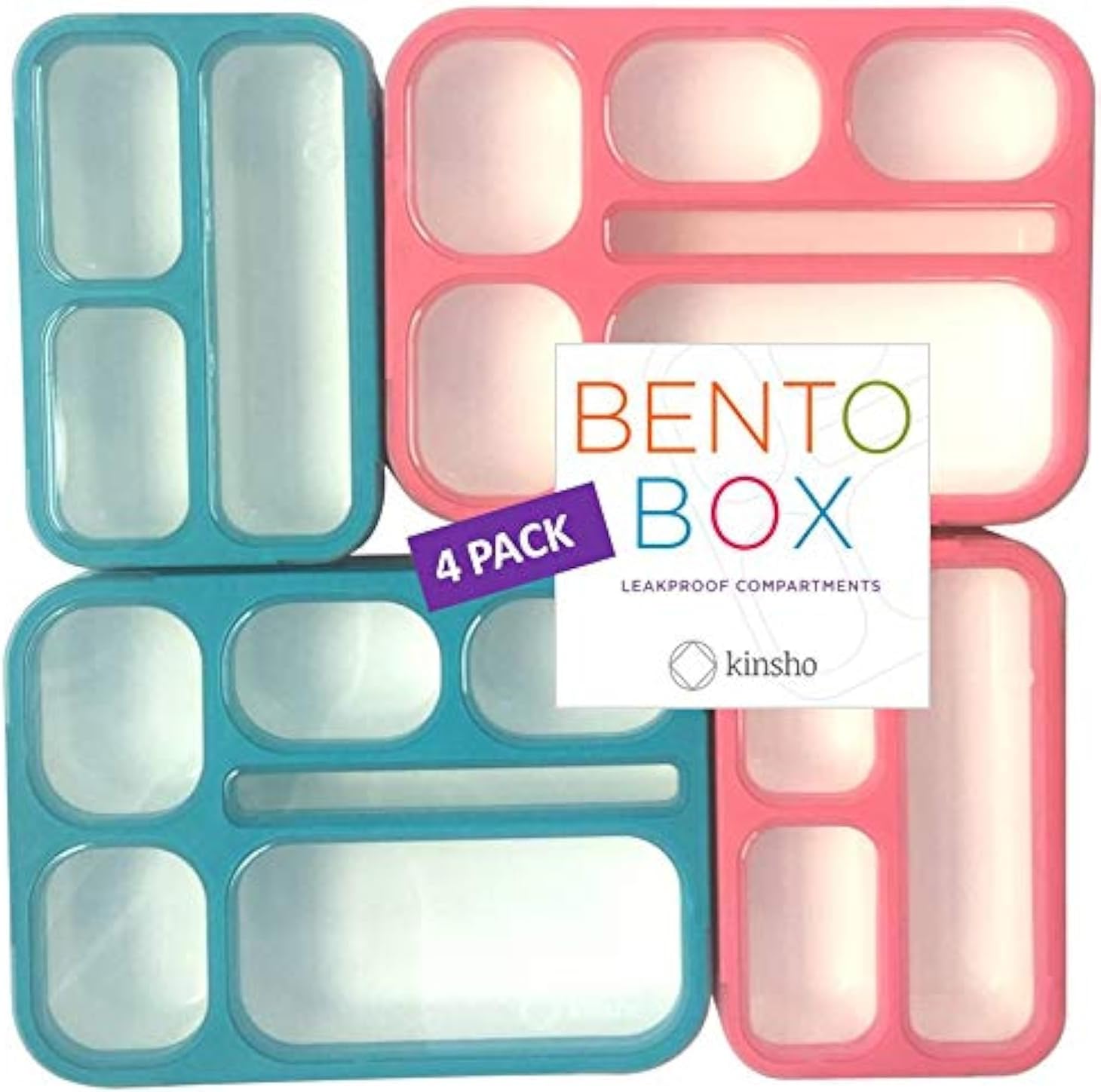 Bento Box Lunch Boxes for Kids and Adults - Set of 4 Containers