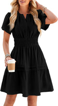 Duigluw Casual Summer Short Sleeve V Neck Beach Mini Dress