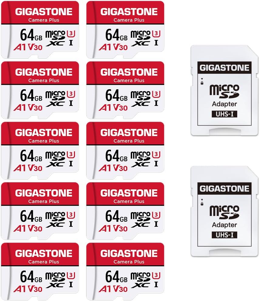GIGASTONE 64GB Micro SD Card 10-Pack for 4K Video Recording