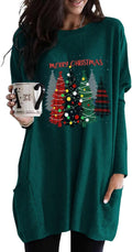 Women Long Sleeve Pullover Tunic Tops - Comfortable Casual Mini Dress