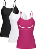 ATTRACO Women 3 Pack Cotton Camisoles with Shelf Bra - Soft