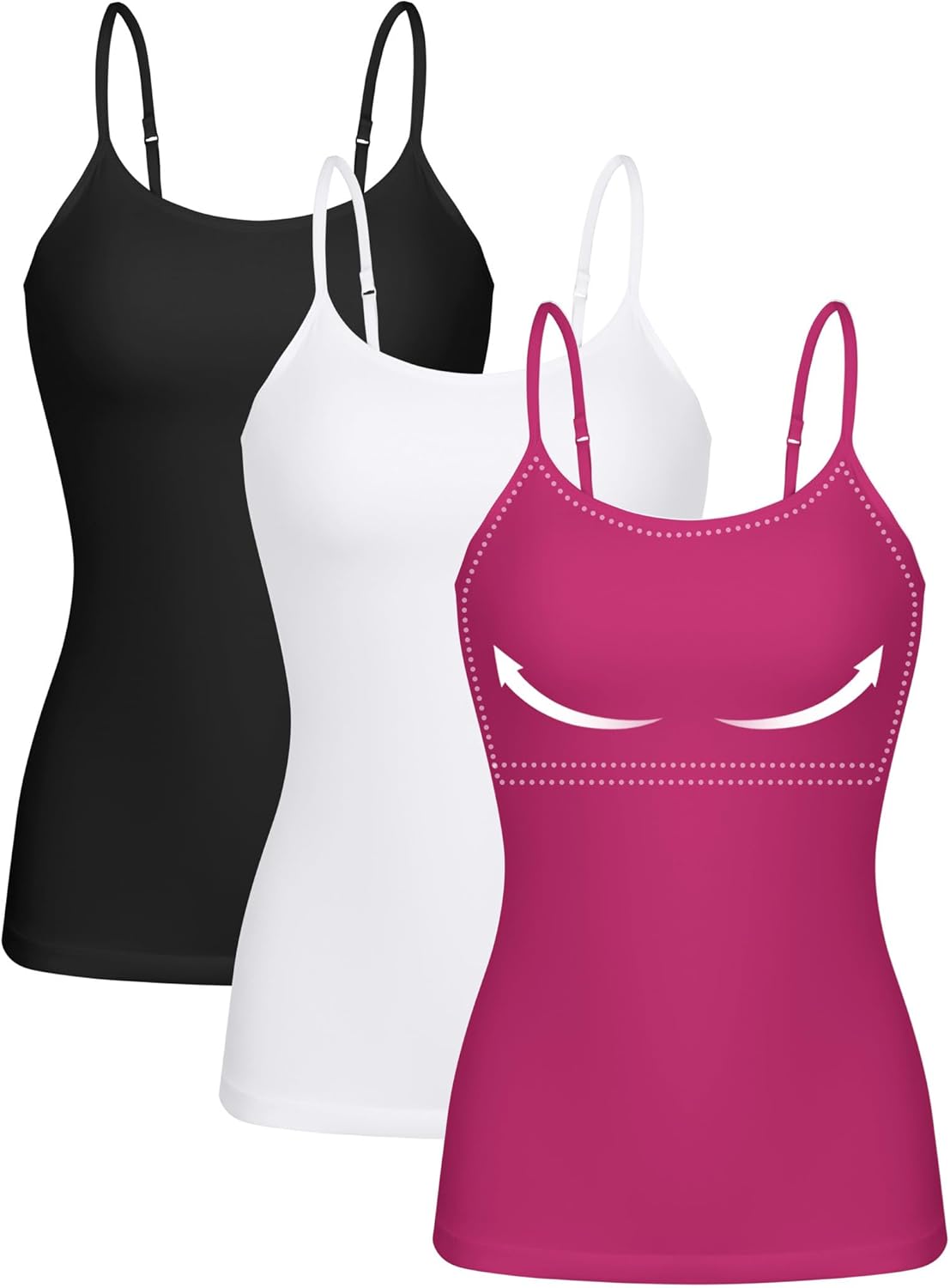 ATTRACO Women 3 Pack Cotton Camisoles with Shelf Bra Comfort