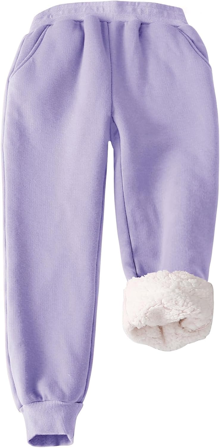 Flygo Fleece Joggers for Kids - Warm Sherpa Lined Pants