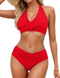 Women's Twist Front Halter Bikini Set - Flattering VCut Two Piece