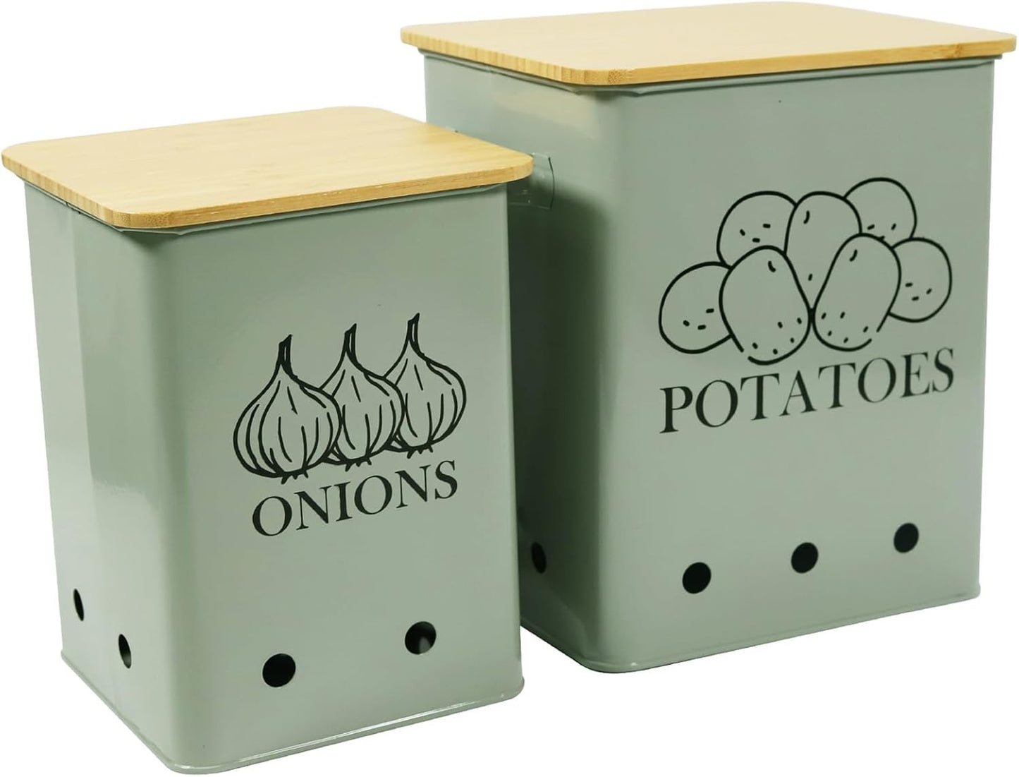 Kitchen Vegetable Storage Tins Set of 2 for Potatoes and Onions