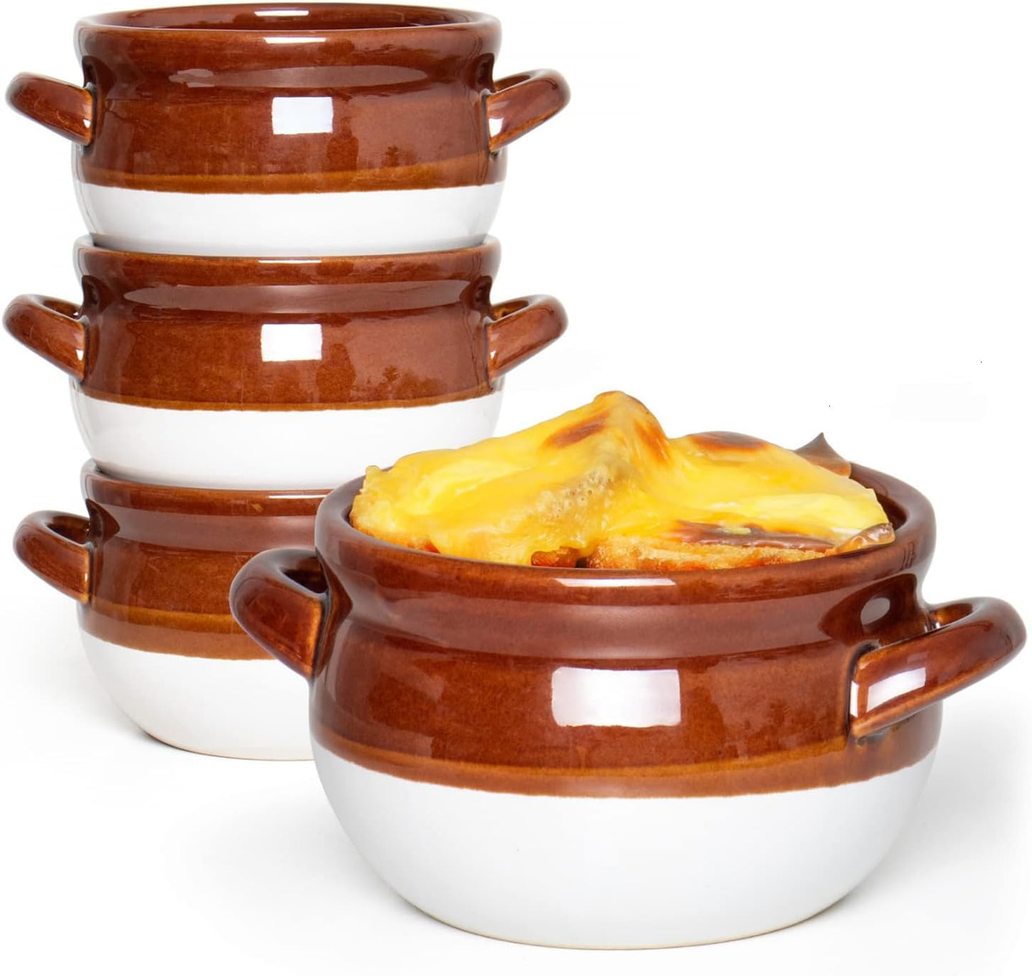 French Onion Soup Bowls with Handles - Set of 4 Ceramic Crocks