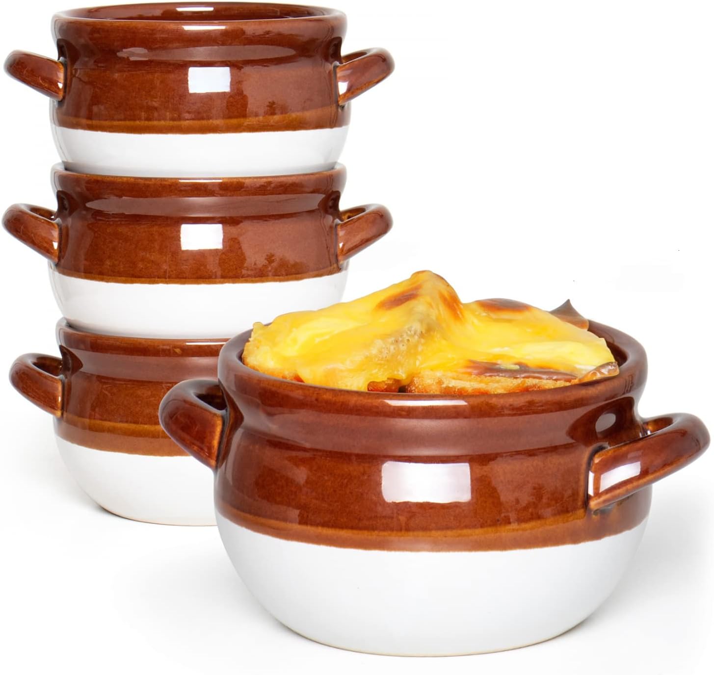 French Onion Soup Bowls with Handles - Set of 4 Ceramic Crocks