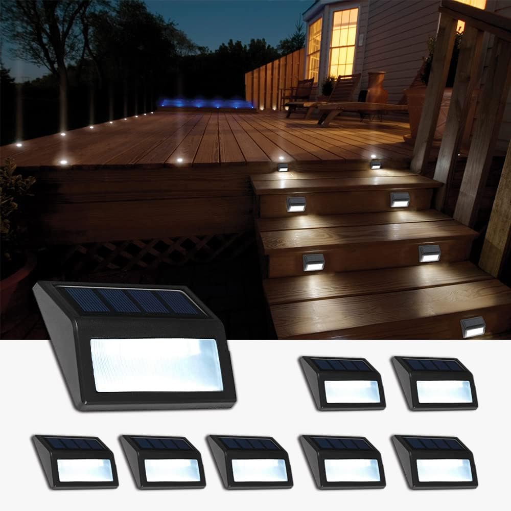 Solar Lights Outdoor for Deck Step Lighting - 8 Pack Cool White