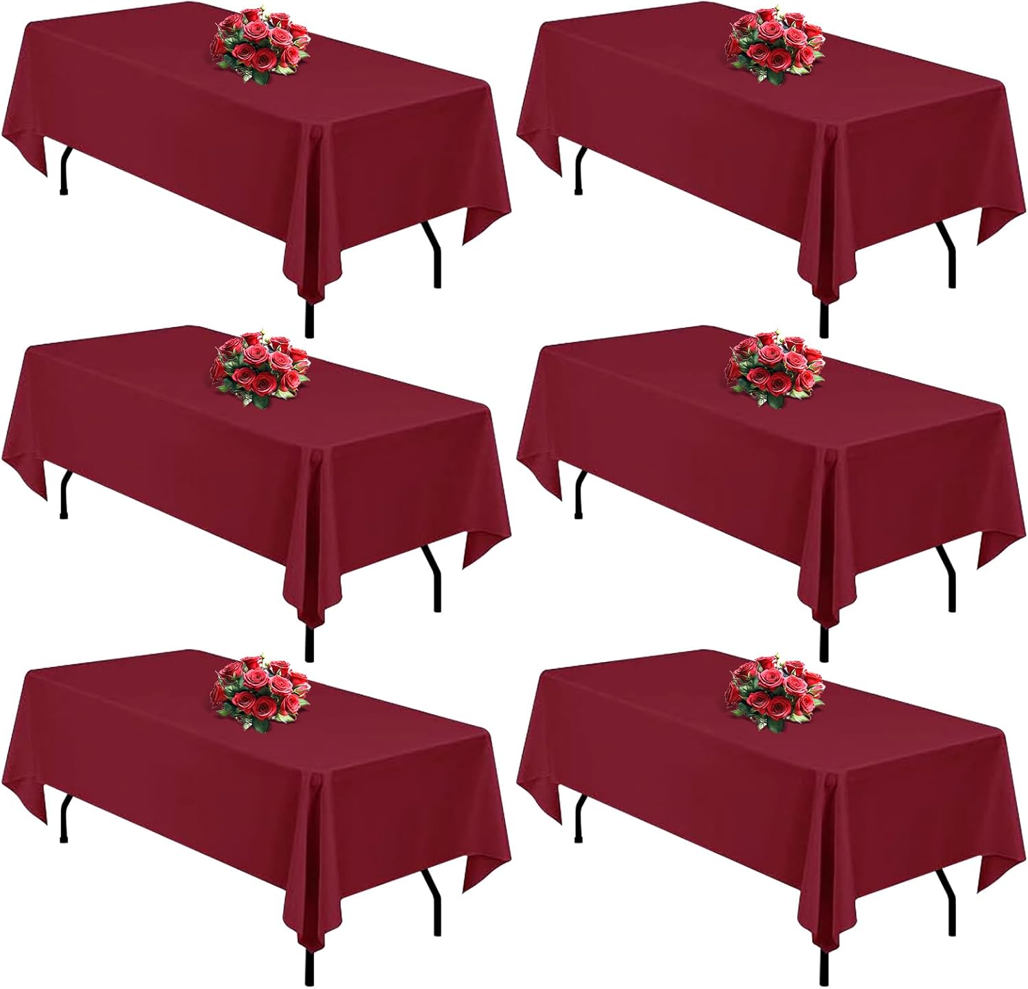Burgundy 6 Pack Polyester Table Cloths for 6 Foot Tables