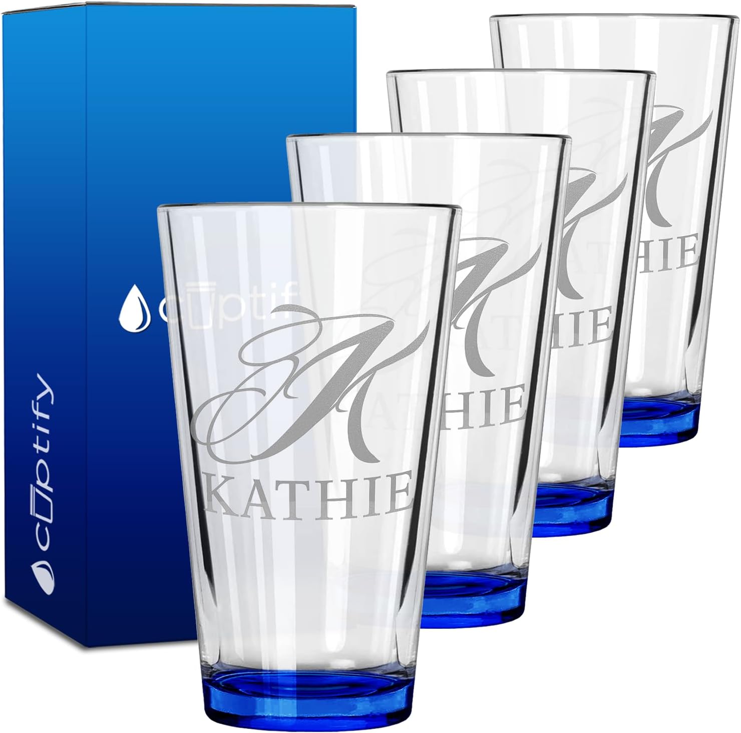 Personalized Beer Glasses Set of 4 Engraved 16oz Pint Glasses