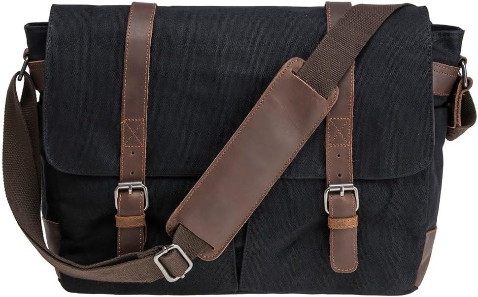 Vintage Genuine Leather Waxed Canvas Briefcase for 15.6 in Laptop