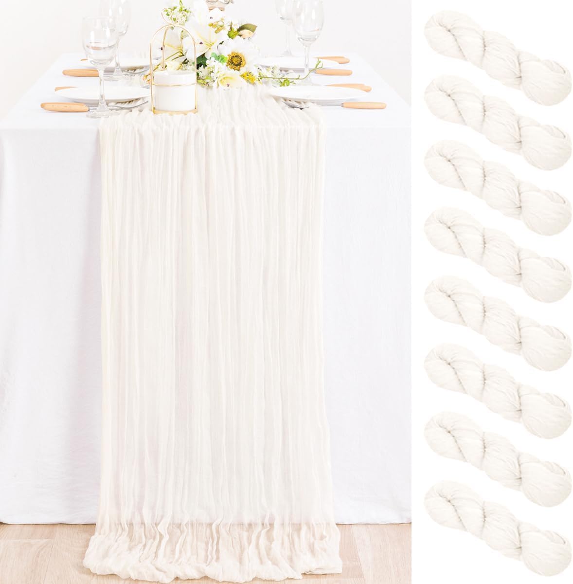 MLMC 8 Pack Ivory White Table Runner for Rustic Decor Events