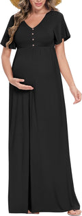 Fall Maternity Maxi Dress for Women - Decorative Button Comfort