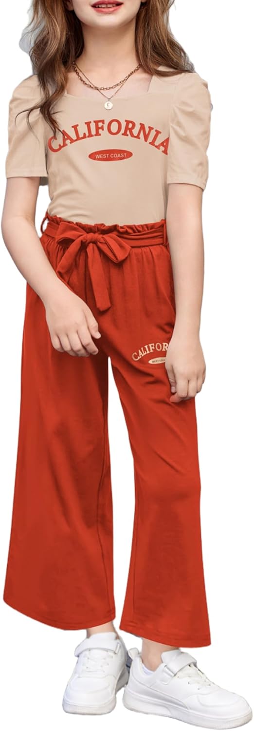 Arshiner Girls 2 Pieces Outfits with Puff Sleeve Tops & Pants
