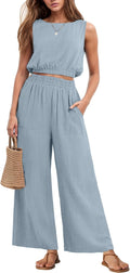 Two Piece Sets for Women Sleeveless Crop Top Wide Leg (Style BJB1)