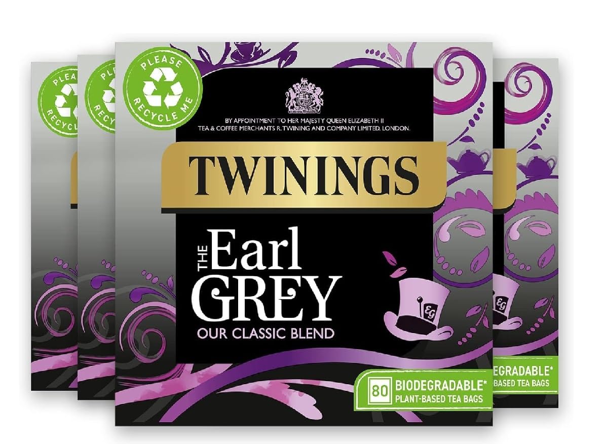 Twining Earl Grey Tea Bags 80 Count Pack of 4 for Tea Lovers