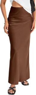 Women's Satin High Waist A Line Maxi Skirt - Flowy Silky Look