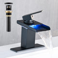LED Bathroom Sink Faucet Matte Black Waterfall - Temperature LED