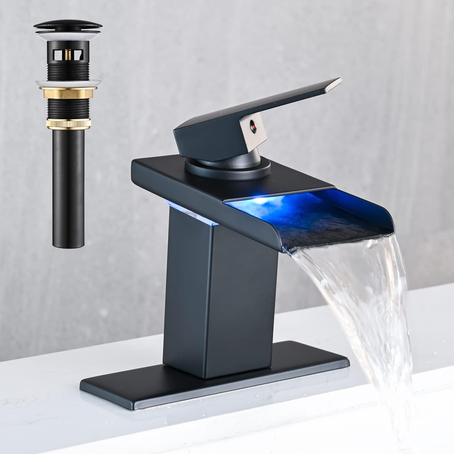 LED Bathroom Sink Faucet with Matte Black Waterfall Design