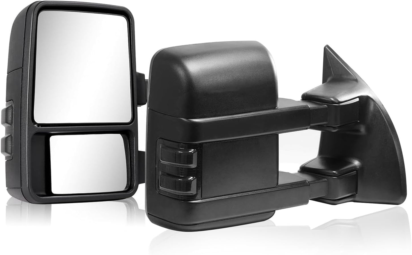 Pair Towing Mirrors for 08-16 Ford Super Duty - Manual Black Smoke