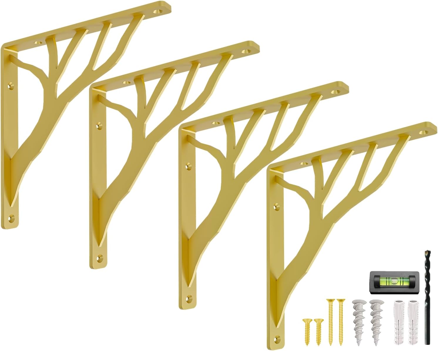 Rustic Tree Brass Heavy Duty Shelf Brackets for Stylish Shelving