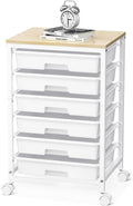 Rolling Cart with 6 Drawers and Wooden Tabletop - Compact Mobile