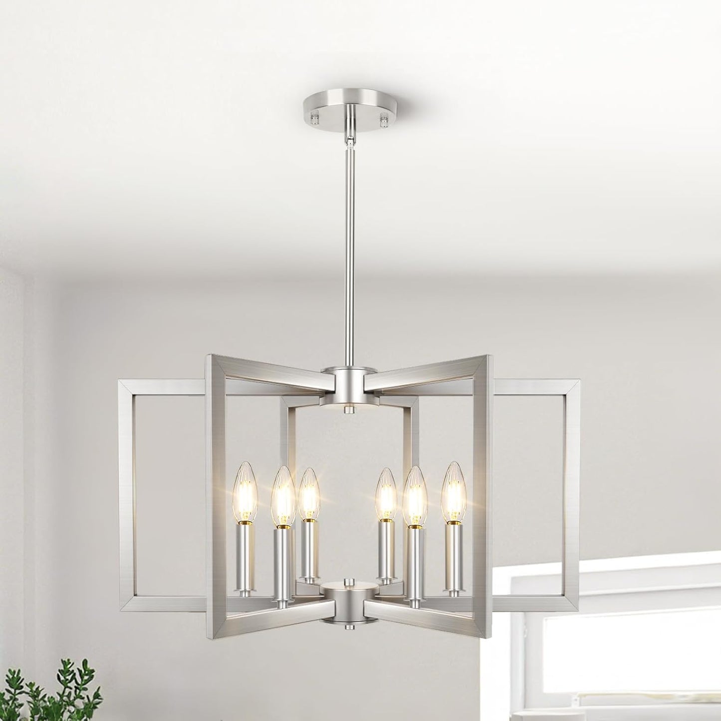 6-Light Brushed Nickel Chandelier for Modern Farmhouse Style