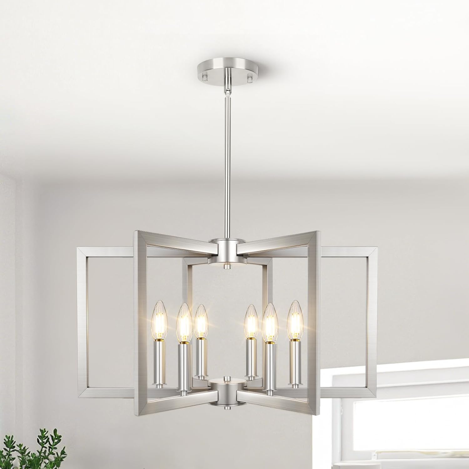 6-Light Brushed Nickel Chandelier for Modern Farmhouse Style
