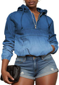 Women's Half Zip Denim Hoodie Pullover Jacket - Lightweight Comfort On