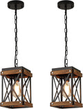 Rustic Farmhouse Wood Pendant Light 2-Pack - Adjustable Chain