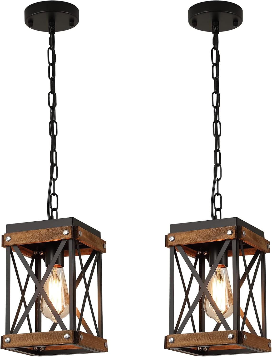 Rustic Farmhouse Wood Pendant Light Fixture for Kitchen Island